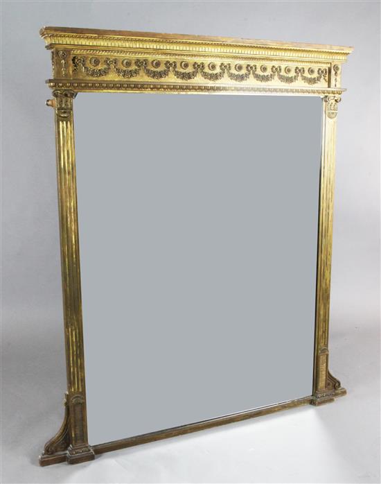 A late Victorian giltwood and gesso overmantel, W.4ft 4in. H.4ft 11in.